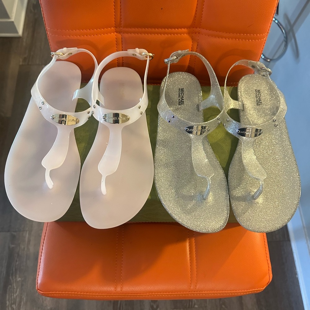 Michael Kors Pink and Grayish Silver Sandals.